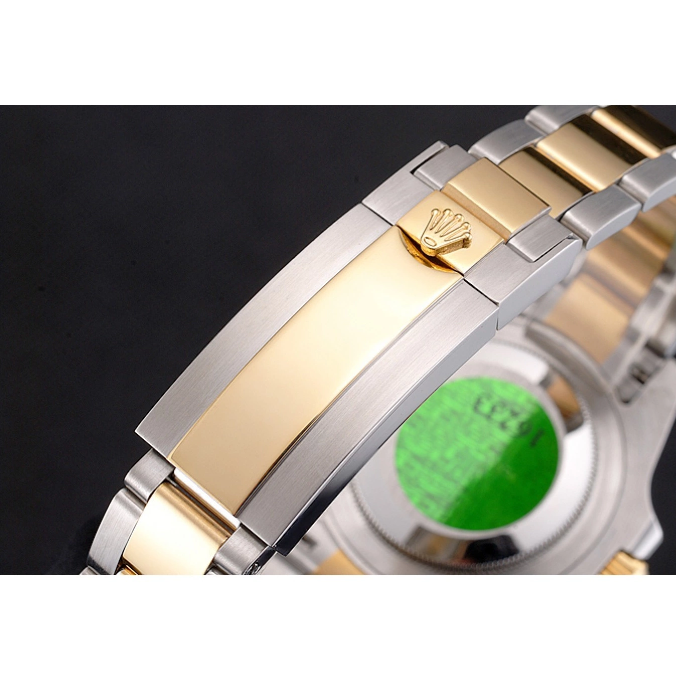 Rolex aaa copy Submariner Swiss Steel Rolex And Dial Tone Two Gold Bracelet Bezel Green 0625